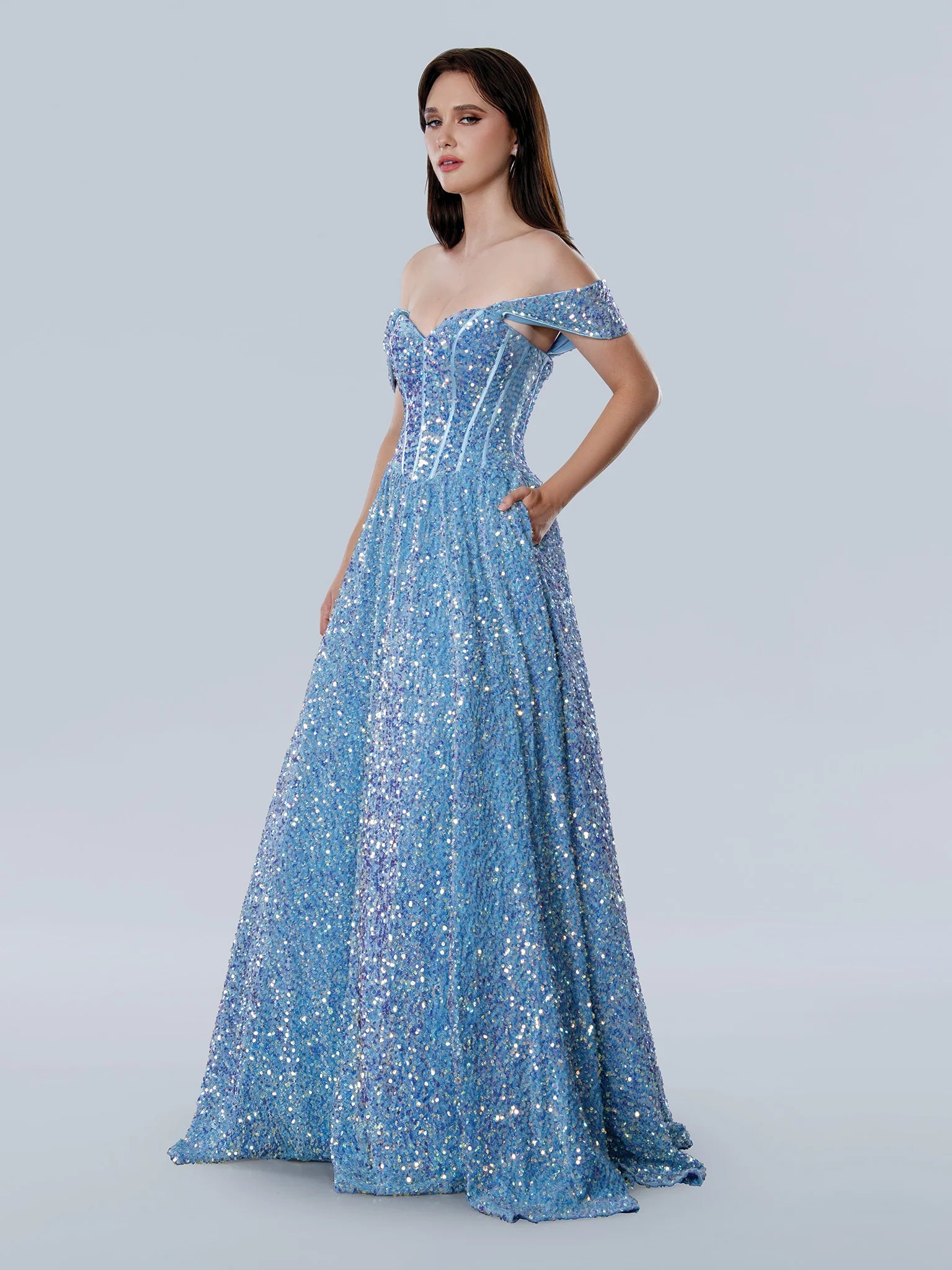 Weitese Dress Off-the-Shoulder Sweetheart Long Evening Dress A-line Sequins Formal Floor Length Prom Dress